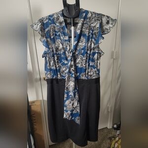 Ann Taylor Floral Blue and Gray Dress